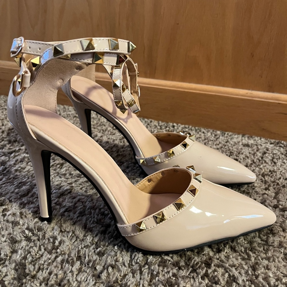 Chic Beige Studded Heels